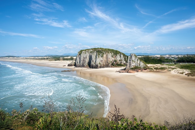 Aerial view of Guarita Beach with Guarita Tower and South Tower at Guarita Park Torres Rio Grande do Sul Brazil