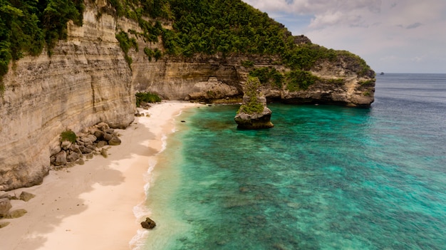 Aerial view on a hardly accessible deserted beach