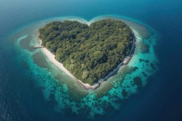 Aerial view of heart shape island in sea Generative AI