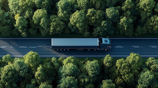 Photo aerial view highlighting traffic with car and truck on a highway for urban planning and logistics