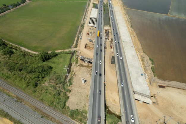 Aerial view of highway with car road top view transportation xA