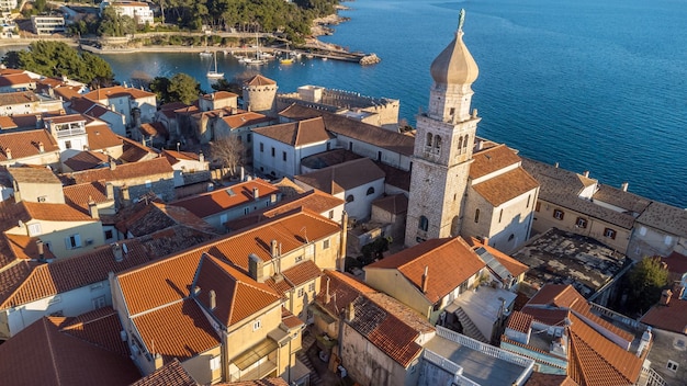 Aerial view of historic Adriatic town of Krk  Island of Krk Kvarner bay of Adriatic sea Croatia Europe