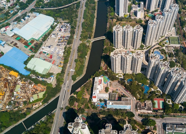 Aerial view of Hong Kong skyline