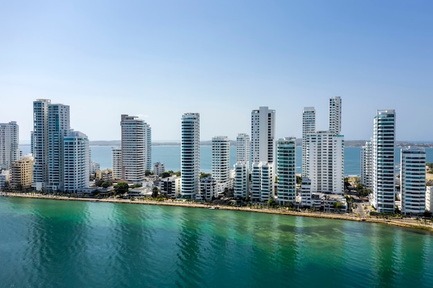 Aerial view of the hotels and tall apartment buildings