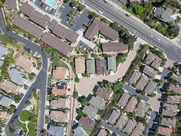 Aerial view of houses in wealthy residential town of Encinitas, South California, USA.