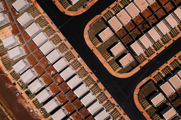 Aerial view of a housing project popular houses in the State of Sao Paulo Brazil