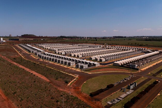 Aerial view of a housing project popular houses in the State of Sao Paulo Brazil