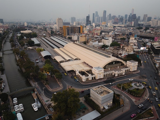 An aerial view of the Hua Lamphong railway station The former central passenger terminal in Bangkok