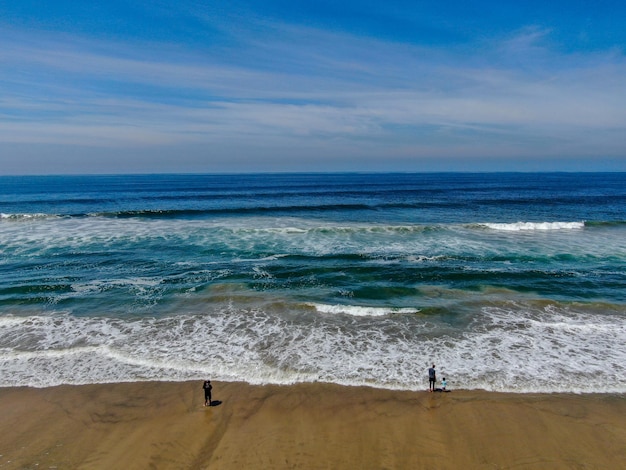 Aerial view of Huntington Beach during hot blue sunny summer day California USA