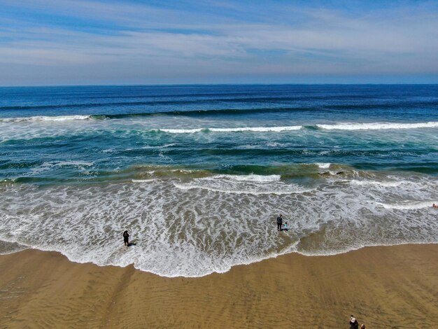 Aerial view of Huntington Beach during hot blue sunny summer day California USA