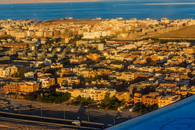 Aerial view on Hurghada city from the airplane