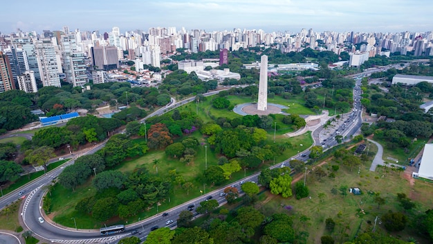 Aerial view of Ibirapuera Park in So Paulo, SP. Residential buildings around