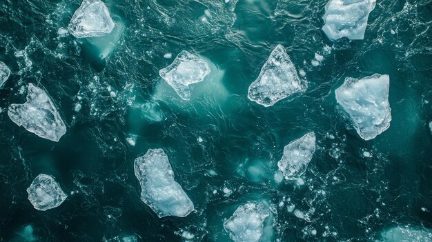 Aerial View of Icebergs Floating in Teal Water