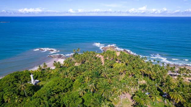 Aerial view of Ilheus tourist town in Bahia Historic city center with sea and river