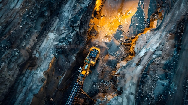 Aerial view of an illuminated openpit mine at night