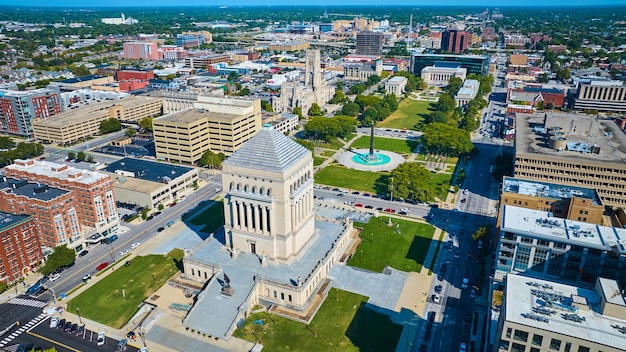 Aerial View of Indiana War Memorial Plaza and Cityscape