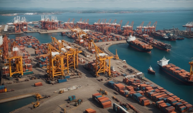 Aerial view of industrial ships