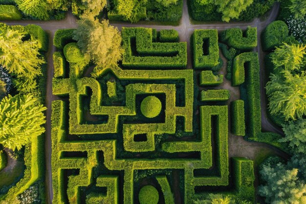 Aerial View Of Intricate Hedge Labyrinth