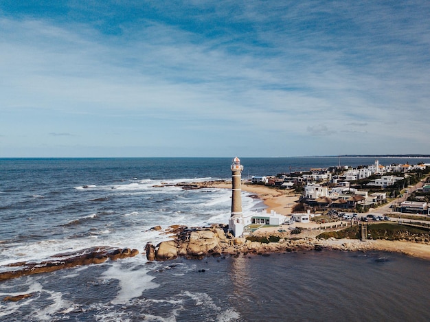 Aerial view of the Jose Ignacio Lighthouse in Maldonado Uruguay