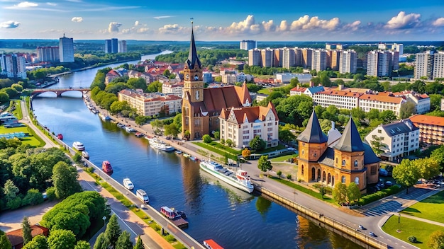 Aerial view of a Kaliningrad former Koenigsberg Kaliningrad Oblast Russia with Fishermen Village