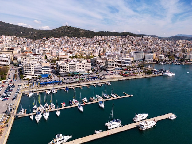 Aerial view of Kavala Visitors can enjoy breathtaking panoramas of the city's colorful buildings and vibrant waterfront