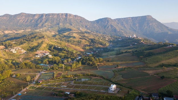 Aerial view of Khao Kho district beautiful mountain on morning