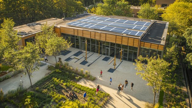 Aerial View of Kids Playing in EcoSchool Rooftop