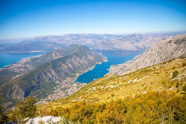 Aerial view over the kotor bay in montenegro