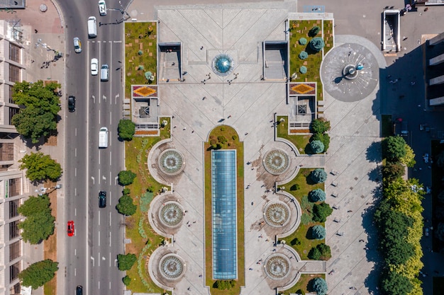 Aerial view of the kyiv city beautiful streets near the city center