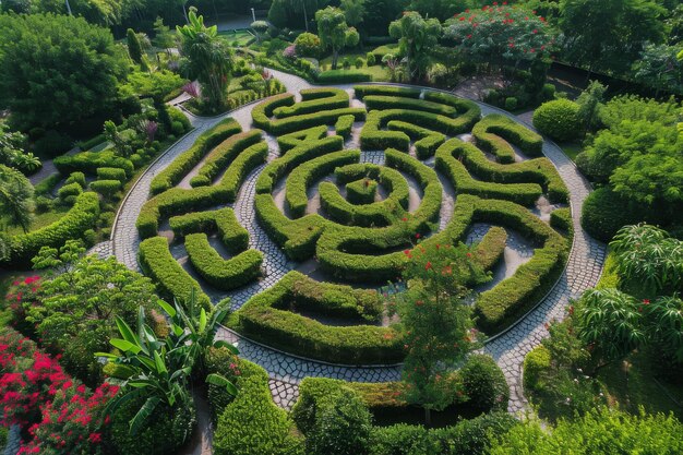 An aerial view of a labyrinth garden AI generated