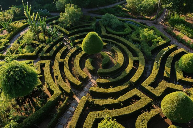 An aerial view of a labyrinth garden AI generated