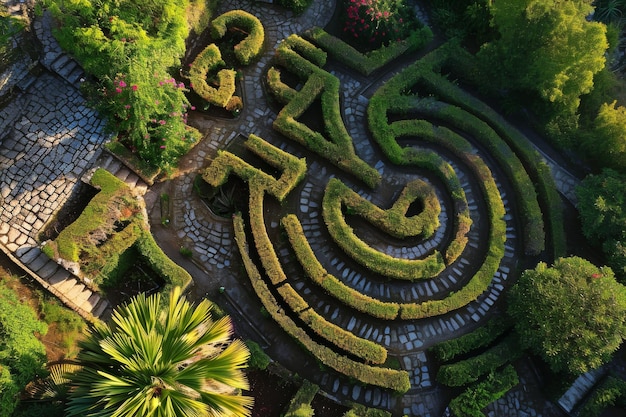 An aerial view of a labyrinth garden AI generated