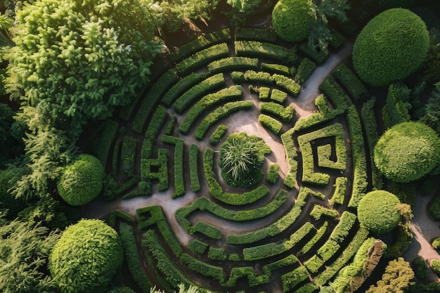 An aerial view of a labyrinth garden AI generated