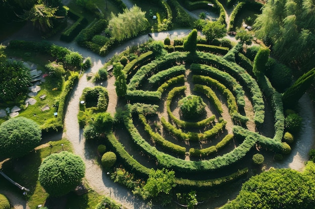 An aerial view of a labyrinth garden AI generated