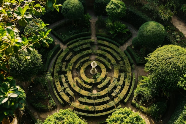 An aerial view of a labyrinth garden AI generated