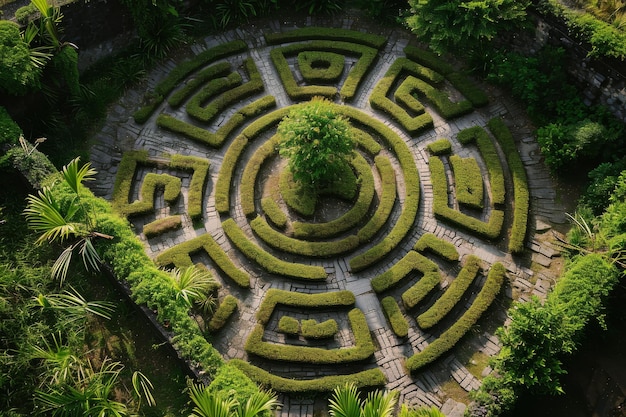 An aerial view of a labyrinth garden AI generated