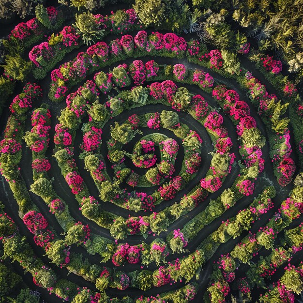 Aerial View of Labyrinth of Rose Bushes