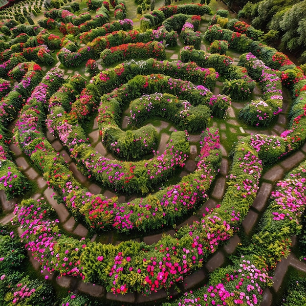 Aerial View of Labyrinth of Rose Bushes