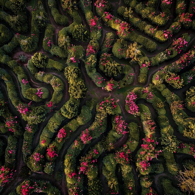 Aerial View of Labyrinth of Rose Bushes