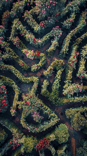 Aerial View of Labyrinth of Rose Bushes