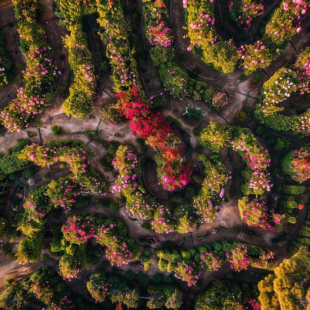 Photo aerial view of labyrinth of rose bushes