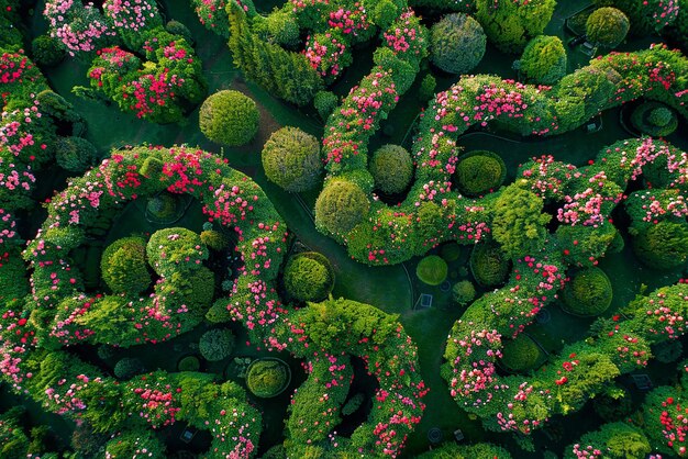 Aerial View of Labyrinth of Rose Bushes