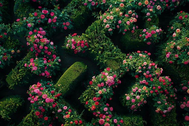 Aerial View of Labyrinth of Rose Bushes