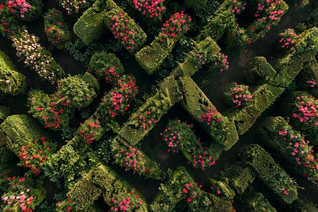 Aerial View of Labyrinth of Rose Bushes