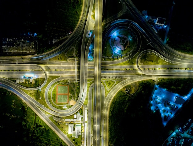 Aerial view of landscape beautiful night road,