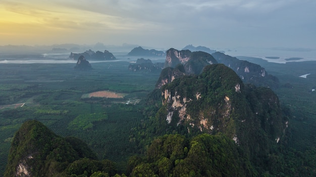 aerial view landscape of  Mountain in Twilight  time ,  Krabi Thailand  