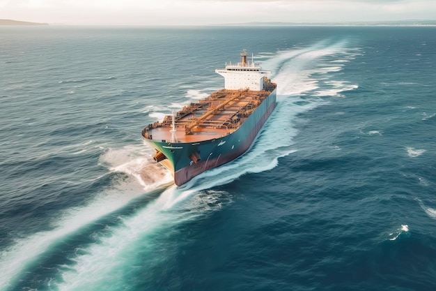 Aerial view of Large Cargo container ship sailing in sea Generative AI illustration