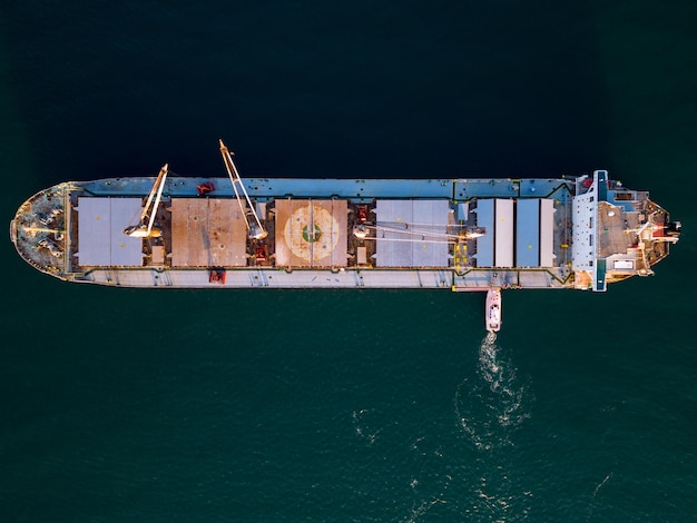 Aerial view of Large general cargo ship tanker bulk carrie