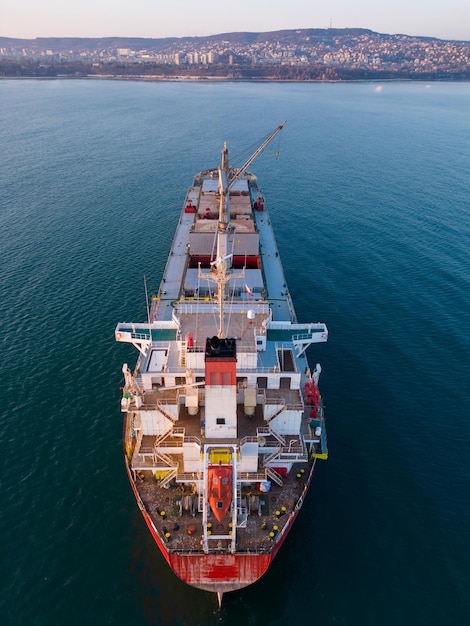 Aerial view of Large general cargo ship tanker bulk carrie