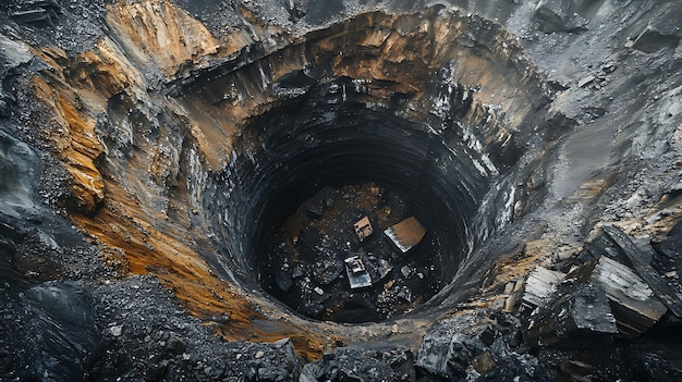 Photo an aerial view of a large open pit mine showing the vastness of the excavation and the impact of mining on the landscape